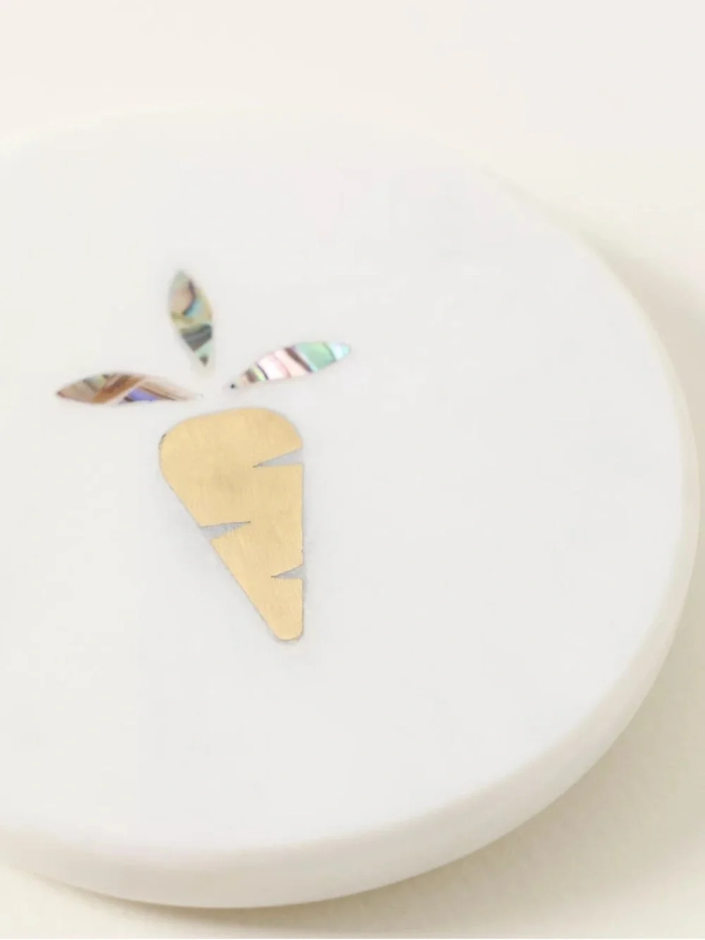 Anthropologie White Briar Marble Coaster with Gold Carrot Mother of Pearl Inlay